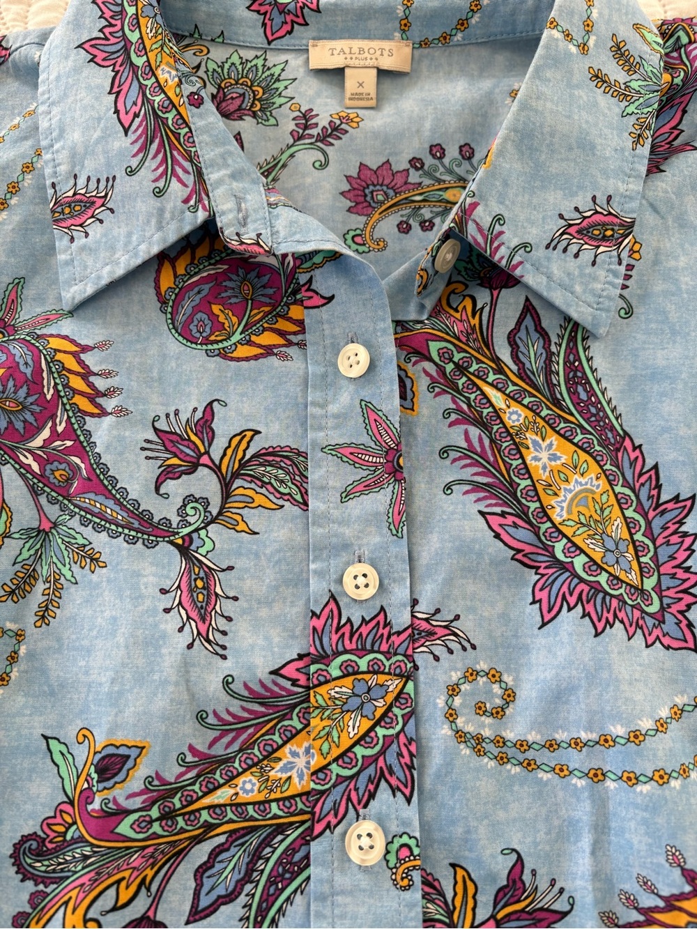 Talbots Plus Blue multicolor Paisley Button Down long sleeve Shirt size 1x/12 - Picture 5 of 10